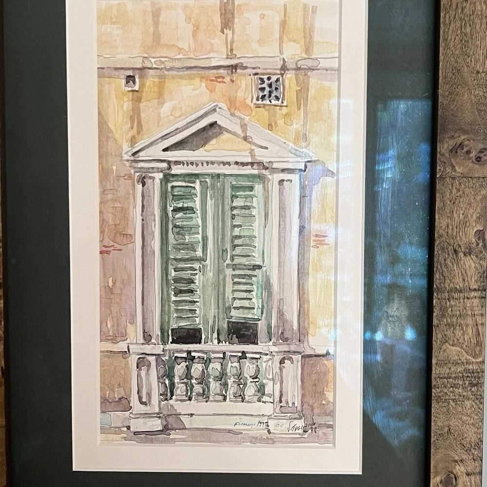 Watercolor Florence 1998 Villa Door Signed By Artist See Signature Beige Green - Picture 6 of 16